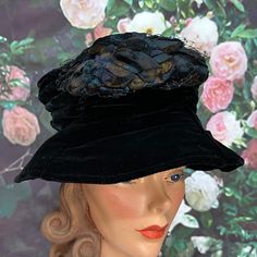 Vintage 1990's black rayon velvet bucket hat. Soft sided hat has gathered sides and a large iridescent flower with net in front. Lined in black. Size small. Excellent condition. Please see photos for more details. Other colors available! See Shop for more.  All items are vintage that are preowned. All of the items may show some form of wear due to their age. Please kindly remember that these items are anywhere from 30-80 years old. I make every attempt to clearly describe the item, including any Vintage Black Bucket Hat, Vintage Bucket Hat For Kentucky Derby, Vintage Mini Bucket Hat For Kentucky Derby, Vintage Kentucky Derby Mini Bucket Hat, Velvet Bucket Hat, Hat Silk, 90s Boho, Cave Creek, Velvet Hat