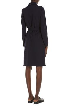 A matched belt shapes the waist of a day-to-night dress crafted in soft stretch jersey. Front keyhole with hook-and-eye closure Spread collar Long sleeves Removable belt 56% triacetate, 44% polyester Dry clean or machine wash, dry flat Imported V-neck Belted Dress For Work, Fitted V-neck Belted Dress For Daywear, V-neck Belted Dress For Office, Fitted Daywear Dress With Belted Cuffs, Fitted Dresses With Belted Cuffs For Daywear, Fitted Dress With Belted Cuffs, Fitted Belted Dress With Tie Waist For Daywear, Fitted Belted Dress With Belted Cuffs For Evening, Fitted Evening Dress With Belted Cuffs