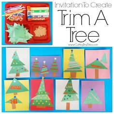 an image of christmas trees made out of construction paper with the words, it's friday to create trim a tree