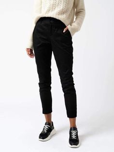 Women's Black Chino Pant | Saint and Sofia USA Black Chino Pants, Black Chinos, The Eden, Chino Trousers, Leather Trousers, Soft Natural, Jumper Sweater, Slim Legs, Chinos Pants