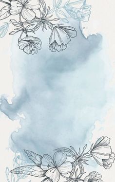 an artistic watercolor painting with flowers and leaves on the bottom right corner, blue sky in the background