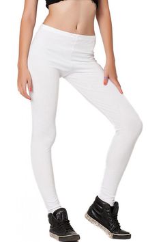 White jersey leggings. Trendy Full Length High Stretch Leggings, Trendy High Stretch Full Length Leggings, Trendy Full-length Stretch Leggings, Trendy Tight Footless Leggings, Trendy Full-length Tights For Yoga, Trendy Stretch Cotton Leggings, Full Length Stretch Cotton Leggings, Trendy Elastane Yoga Leggings, Trendy Gym Leggings