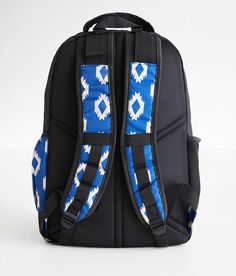 "Ariat Aztec Backpack - Blue , Men's Blue Reflective logo patch canvas lined backpack Zipper closures Padded laptop sleeves Inerior mesh zipper pocket Adjustable shoulder straps Dimensions: 11 1/2"(L) x 8"(W) x 18"(H). 100% Polyester. Appare" Nylon School Bag, Blue Bag With Adjustable Strap, Blue Laptop Backpack For Travel, Blue Outdoor Backpack With Zipper Pocket, Outdoor Blue Backpack With Adjustable Straps, Casual Blue Backpack With Adjustable Straps, Casual Outdoor Laptop Bag, Blue Travel Backpack With Cell Phone Pocket, Sporty Blue Backpack With Zipper Closure