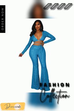 Sequins Tie Up Crop Tops and Flare Pants Suit Tie Up Crop Top, Pants Suit, Color Pick, Flare Pants, 1 Million, Two Pieces, Pants Set, Two Piece, Crop Tops