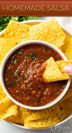 tortilla chip being dipped into salsa Mexican Salsa Recipe, Authentic Mexican Salsa Recipe, Authentic Mexican Salsa, Mexican Salsa Recipes, Canned Tomatoes