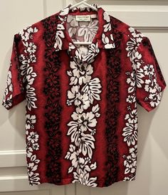 Red Button, Aloha Shirt, Cotton Shirt, Button Downs, Kimono Top, Paradise, Red, Women's Top, Quick Saves