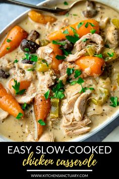 this easy slow - cooked chicken casserole is loaded with carrots, celery and mushrooms