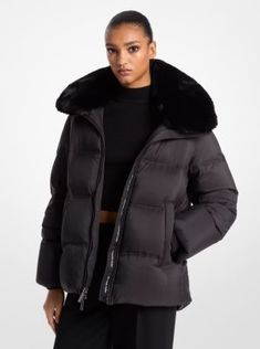 Functionality with a high-fashion feel. Featuring an insulated design, side pockets, and a two-way zip fastening, this puffer jacket is punctuated with an oversized faux-fur collar that brings luxe warmth to even the coldest days. Quilted Puffer Jacket, Faux Fur Collar, Outerwear Coats, Fur Collar, Fur Collars, Outerwear Women, Puffer Jacket, High Fashion, Coats For Women