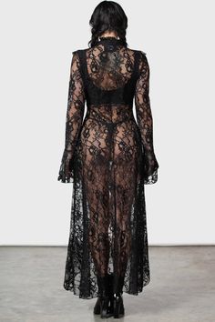 Black Gothic Dress Long Sleeve, Black Tulle Dress Goth, Black Tulle Lace Dress, Sheer Overlay Dress Black, Luxury Black Maxi Dress With Lace Patchwork, Gothic Lace Up Dress, Black Lace Dress Witchy, Long Sleeve Fishnet Dress, Lace Black Dresss