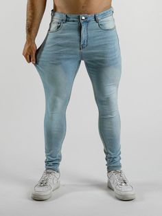 ✓ Versatile Skinny Fit - A perfectly fitted look from waist to ankle with no saggy areas on slim guys, with stretch to accommodate larger muscular thighs, glutes and calf muscles. ✓ Ultra-Stretch Denim - Luxurious denim elastane blend to give a flexible waist and leg fit, plus full freedom to move with comfort qualities more like activewear. ✓ Stylish Jeans - Understated design, with a satisfying real denim weight, for a classy modern look in Light Blue washed to ice blue tones across the thighs Stylish Jeans, Calf Muscles, Athletic Men, Best Jeans, Performance Outfit, Athletic Fits, Blue Tones, Ice Blue, Stretch Jeans