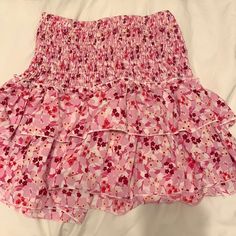 Pink, Floral, Spring-Themed, Cherry Blossom, High Waisted, Ruffle Skirt, Never Worn, Perfect Condition Summer Pink Floral Print Mini Skirt, Summer Floral Print Pink Mini Skirt, Pink Floral Print Summer Mini Skirt, Spring Floral Print Stretch Mini Skirt, Pink Floral Print Tiered Mini Skirt, Floral Print Stretch Mini Skirt For Spring, Stretch Floral Print Mini Skirt For Spring, Spring Pink Mini Skirt With Ruffle Hem, Pink Floral Print Mini Skirt For Vacation