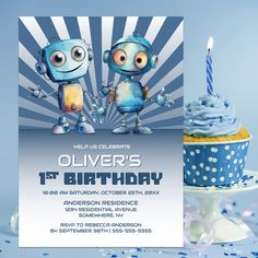 a birthday card with an image of two robots