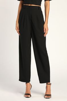 Black Pants - High-Waisted Pants - Trouser Pants - Pleated Pants - Lulus 2 Piece Dresses, High Waisted Trouser Pants, Lulu Pants, Lulu Fashion, High Rise Pants, Pleated Pants, High Waisted Trousers, Straight Pants, Two Piece Dress