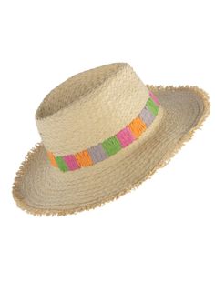 Introducing the Rivera Hat from Shiraleah. This beautiful woven hat is perfect to brighten up your spring and summer wardrobe. Crafted with a bright trim around the base, this hat will make a statement. Enjoy the sunshine in style with the Rivera Hat. Style: 06-68-040NA Pinched crown Multicolor Casual Fedora For Spring, Casual Multicolor Fedora For Spring, Multicolor Brimmed Panama Hat For Spring, Multicolor Flat Brim Panama Hat For Spring, Adjustable Multicolor Panama Hat For Spring, Multicolor Wide Brim Panama Hat For Spring, Multicolor Flat Brim Fedora For Summer, Spring Multicolor Brimmed Panama Hat, Multicolor Summer Fedora For Vacation