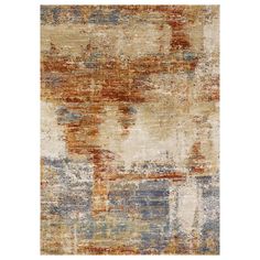 an area rug with various colors and patterns on it, including brown, blue, beige, white and grey