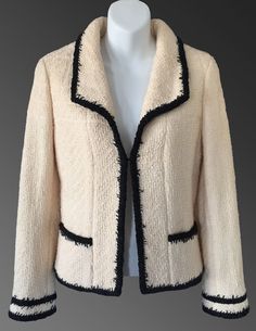 $5,450 CHANEL Iconic Ivory Black Contrast Boucle JACKET * FR 38 / US 4 ~ EUC | eBay Chic Cream Tweed Jacket For Formal Occasions, Cream Long Sleeve Tailored Outerwear, Cream Long Sleeve Tweed Jacket, Chic Fitted Cream Tweed Jacket, Cream Long Sleeve Outerwear For Tailoring, Long Sleeve Cream Outerwear For Tailoring, Classic Fitted Cream Tweed Jacket, Classic Cream Tweed Jacket For Fall, Cream Long Sleeve Tweed Jacket For Work