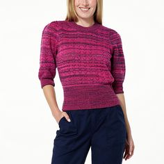 La Joie Crochet Knit Lantern Sleeve Sweater  This cozy pullover sweater and its soft crochet knit construction brings together comfort and style. A semi-fitted silhouette makes it perfect for tossing on over your favorite denim or work trousers. Soft Knit Stretch Crew Neck Sweater, Stretch Crew Neck Soft Knit Sweater, Stretch Soft Knit Crew Neck Sweater, Cozy Stretch Knit Top With Crew Neck, Cozy Stretch Crew Neck Knit Top, Crew Neck Stretch Soft Knit Sweater, Snug Textured Knit Long Sleeve Top, Textured Knit Stretch Top For Winter, Winter Textured Stretch Knit Top