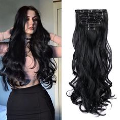 Zyzi 22" Clip Hair Extensions, 1b Dark Black--Wavy Size: 22 Inch (Pack Of 1) Clip In Hair Extensions Material : Black Hair Extension Products Made Of Heat Resistant Synthetic Fiber, This Clip Hair Extension Soft And Smooth, Easy To Comb And Not Easy To Knot, Suitable For Women And Girls With Less Hair, Wear It To Make Your Hair Look More Natural. Length And Color : Approx 22 Inches; Weight : About 140g; 7 Separate Pieces For Full Head Set. 2 Pcs Of 1.5 Inches ,2 Pcs Of 3 Inches,2 Pcs Of 5 Inches Black Hair Pieces, Clip Hair Extensions, Curly Styling, Curly Hair Pieces, Curly Clip Ins, Straight Hair Extensions, Black Hair Extensions, Long Hair Extensions, Hair Crown