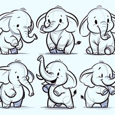 an elephant is shown in different poses