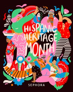 Latin Illustration Art, Latin Heritage Month Art, Celebrate Graphic Design, Latina Graphic Design, Hispanic Heritage Month Graphic Design, Celebration Illustration Graphic Design, Sephora Illustration, Latinx Illustration, Cultural Graphic Design