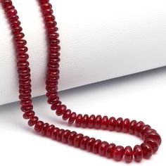 AAA Red Ruby 3.75mm - 6mm Smooth Rondelles 16" Bead Strand Specifications: Gemstone: Red Ruby  Shape: Smooth Rondelles  Size: 3.75mm (3.75mm - 6mm) Strand Length: 16" - 0.50") Pieces per Strand: ~ Drill Hole: 0.40mm Experience the allure and luxury of our 16" Full Bead Strand of Red Ruby Smooth Rondelles. These exquisite 3.75mm beads are meticulously crafted from high-quality, genuine red ruby, offering a vibrant and captivating hue that adds a touch of elegance to any jewelry design. Ideal for Ruby Beads, Jewelry Designers, Ruby Gemstone, Red Ruby, Sapphire Gemstone, Bead Strand, Natural Beads, New Yorker, Semi Precious Gemstones