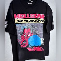 Hellstar Sports Tee Shirt “Bigger Than Satan” Brand New With Tags Size : Small Black Frog, Spiderman Shirt, Movie Black, Sports Tee, Designer Streetwear, Sports T Shirt, Beach T Shirts, Tie Dye Shorts, Sports Tees