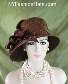 Ladies Classic Brown Custom Made Slant Abstract Stylish Down Brim Satin Formal Designer Fashion Hat. This Elegant Dress Hat Is Embellished With A Large Satin Decorative Bow Embossed With Delicate Small Acrylic Rhinestones Throughout The Bow. Crown Measures 22.5". Standard Sized Fits Most Women Condition Is New Custom Made This Formal Brown Satin Hat Is Suited For Weddings, Formals, Church, Shabbat, Mother Of The Bride Or Groom, Formal Special Occasion Events And Holidays. All Sales Are Final. Big Bow Dress, Special Occasion Hats, Church Lady Hats, Large Brim Hat, Royal Ascot Hats, Veiled Hats, Formal Occasion Dress, Couture Hats, Bridal Hat