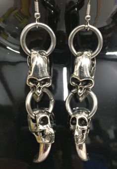 Halloween Biker Gothic Skull Skeleton Hanging Earrings | eBay Gothic Skull Shaped Pierced Earrings, Biker Style Skull Jewelry, Edgy Skull-shaped Pierced Earrings, Edgy Pierced Skull Jewelry, Edgy Nickel-free Skull Earrings, Gothic Skull Jewelry For Biker Events, Gothic Skull Metal Earrings, Silver Skull Earrings With Skull Print, Punk Skull Jewelry For Biker Events