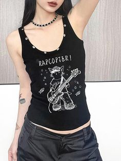 ⚡Buy 2024 Vintage Printed Slim Fit U Neck Tank Top Black M under $18.00 in Tops&Tees at AnotherChill.com Online. Style: Casual/Street/Y2K/Sexy/Sweet/Vintage. Fabric Content: Polyester, Spandex. Fit Type: Slim fit. Neckline: U Neck. Sleeve Length: Sleeveless. ✓2024 S/S OUTFITS. Check reviews and buy Vintage Printed Slim Fit U Neck Tank Top today. Dark Punk, Street Y2k, Trendy Fits, 2000s Outfits, 90s Grunge, U Neck, Cutout Dress, Pattern Graphic, Two Piece Outfit