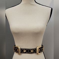 Black Studded Double Buckle Belt Brand New See Pictures For Measurements Ship Same Day Or Next Business Day! Black Studded Belt, Double Buckle Belt, Chain Belts, Gold Belts, Studded Belt, Buckle Belt, Gold Black, Belt Buckles, Free Gifts