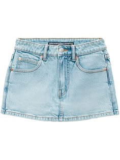 light blue cotton-lyocell blend denim logo patch to the rear mid-rise belt loops concealed fly and button fastening classic five pockets straight hem Coastal Granddaughter Clothes, Baby Blue Shorts, Alexander Wang Denim, Alexander Wang Jeans, Denim Skort, Coastal Granddaughter, City Dress, Summer Beach Wear, Cute Skirts