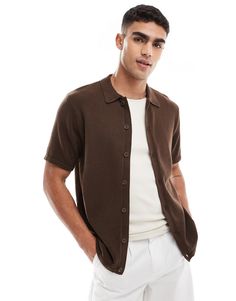 Polo shirt by ASOS DESIGN Adding to bag in 3, 2, 1… Polo collar Button placket Short sleeves Regular fit Classic Brown Tops With Button Closure, Brown Button-up Tops With Placket, Brown Button-up Shirt For Everyday, Brown Button-up Everyday Shirt, Brown Collared Top With Placket, Brown Everyday Button-up Shirt, Everyday Brown Button-up Shirt, Fall Collared Polo Shirt With Button Closure, Brown Shirt With Button Closure For Business Casual