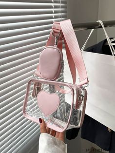 BagForLove - Compact Transparent Bag Set with Coin Purse Product Description Color Pink Details Contrast Binding Type Square Bag Bag Size Mini Strap Type Adjustable Pattern Type Heart Style Fashionable Closure Type Zipper Composition 100% Polyvinyl Chloride Material PVC Size Chart INCH CM Strap Length Bag Length Bag Width Bag Height 47.2 inch 7.9/3.9 inch 3.5/0.8 inch 5.1/2 inch Strap Length Bag Length Bag Width Bag Height 120 cm 20/10 cm 9/2 cm 13/5 cm Details Pictures Similar Products h2 { tex Cute Pink Purse, Pink Heart Bag, Cute Crossbody Purse, Shein Bags, Pink Purses, Korean Accessories, Hand Bags For Women, Pink Preppy, Pvc Bag