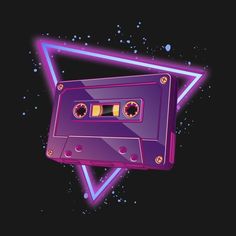 an old school cassette tape in the shape of a triangle with neon lights on it