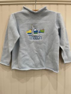 This 100% cotton sweater is so soft your little one will love it! It can be personalized with a name, monogram, or motif. Runs true to size but you can always size up, cuff the sleeves and get a little more wear out of it! Roll Neck Sweater, Roll Neck, A Name, Cotton Sweater, Neck Sweater, Little One, Love It, Light Blue, Monogram