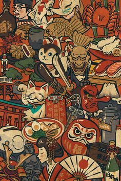 Japanese Culture Wallpaper, Culture Wallpaper, معرض فني, Konst Designs, Seni Pop, Japan Illustration, Seni Vintage