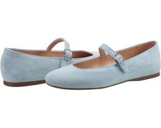 a pair of women's blue shoes with straps on the front and back sides