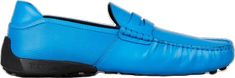 cerulean blue leather slip-on style round toe soft-spike sole rubber sole