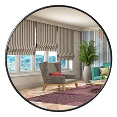 a living room filled with furniture and a window covered in roman blind shades on the windowsill