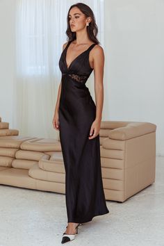 Shop the One Heart Lace Insert Maxi Dress Black | Selfie Leslie Black Tie Wedding Guest Dress Older Woman, Black Formal Maxi Dress, Lace Dress Maxi, Long Black Dress Formal, Black Tie Dresses, Black Selfie, Black Tie Wedding Guest Dress, Selfie Leslie, Satin Clutch