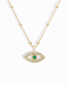 14k Diamond + Emerald Evil Eye Pendant Necklace - Mod + Jo Spiritual Green 14k Gold Necklace, Green 14k Gold Spiritual Necklace, Yellow Gold Evil Eye Round Necklace, Spiritual Yellow Gold Evil Eye Necklace, Yellow Gold Evil Eye Pendant Necklace, Evil Eye Pendant Amulet Necklace, Yellow Gold Evil Eye Spiritual Necklace, Eye Pendant Necklace, Necklace Stack