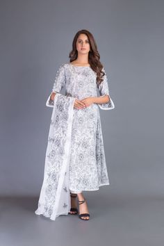 Bareeze Daffodils Bnl952 White Collection 2021 Cambric Dresses With Printed Motifs For Wedding, Summer Cambric Dresses With Dabka Work, Elegant Semi-stitched Cotton Dress, Summer Cambric Dresses With Printed Motifs, Spring Cambric Dress With Printed Motifs, Elegant Cotton Dresses For Eid, White Naqshi Kurta For Spring, Cotton Dress With Dabka Work For Eid, Summer Anarkali Cambric Dress