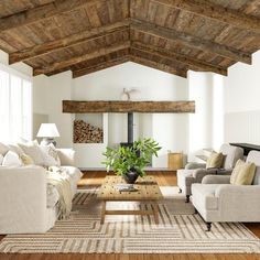 a living room filled with furniture and a fire place in the middle of a room