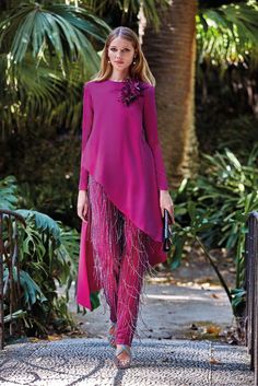 HerTrove - Crepe top with rhinestones pants Yellow Wedding Dress, Asymmetrical Coat, Chic Winter Style, Magenta Purple, Asymmetrical Sweater, Midi Dress Style, Crepe Top, Long Midi Dress, Top Pants Set