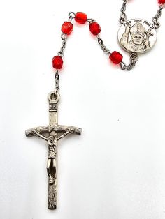 Pope John Paul II vintage red Austrian crystal plastic beaded Catholic Rosary Prayer beads. Good used condition with little to no signs of normal wear. Each medallion has Pope John Paul II on one side and Immaculate Conception on the other. Silver toned cross. Rosary Prayers Catholic, Rosary Prayer, Pope John Paul Ii, Immaculate Conception, Catholic Rosary, John Paul Ii, Pope John, Rosary Catholic, John Paul