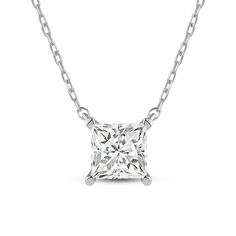 Your perfect daily go-to. This solitaire necklace features a white gold chain and princess-cut diamond on a four-prong basket. Its subtle sparkle delivers a clean, classy look that complements any ensemble. The timeless appeal of this minimalist diamond solitaire necklace also makes it the perfect gift. White Gold Chain, Solitaire Necklace, Diamond Solitaire Necklace, White Gold Chains, Solitaire Necklaces, Princess Cut Diamonds, Lab Created Diamonds, How To Look Classy, Diamond Solitaire