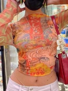 ⚡️Buy Anime Printed Long Sleeve Mesh Crop Top Orange S under $15.00 in Tops&Tees Online. Style: Street, Sweet. Color: Orange. Fabric Content: Polyester, Cotton. Fit Type: Slim fit. Neckline: Crew Neck. Sleeve Length: Long Sleeve. The featured orange mesh top is the color of summertime! With a cropped length, stitched detail, and checkered anime pattern all around to look cute on hot days.. {{variant.attr_product_promo}}. Check reviews and order Anime Printed Long Sleeve Mesh Crop Top today. Crop Top Aesthetic, Anime Pattern, Tøp Aesthetic, Mesh Tops, Mesh Crop Top, Slim Fit Top, Y2k Outfits, Cropped Tops, Orange Fabric