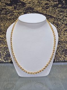 "Circa 1980, a 20\" x 4.5mm 14k yellow gold fancy diamond cut rope chain with lobster claw clasp, 29.6 grams. This rope chain is woven with square wire to create a unique weave for a rope chain. This 14k yellow gold chain look more like 18-20kyg in color. Condition is very good. Stamped 14k on chain tabs and 585 on clasp. Thanks for looking.    ERA - Circa 1980 , Vintage METAL / MATERIAL - 14k yellow gold MARKINGS - Stamped 14k on chain tabs and 585 on clasp. CONDITION - The overall condition is Fancy Diamonds, Yellow Gold Chain, Metal Material, Rope Chain, Antique Items, Diamond Cut, Vintage Metal, Lobster Claw, Timeless Pieces