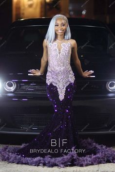 Purple Sequins Feathered Mermaid Rhinestones Prom Dress Inspiration Images #2024 #prominspiration Royal Purple Prom Dress, Purple Prom Dress Long, Feather Prom Dress, Ombre Purple, Sparkly Prom Dress, Prom Inspiration, Purple Prom, Gorgeous Prom Dresses, Dream Prom