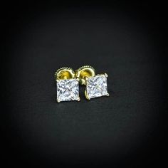 Gold Presidents princess-cut diamond stud earrings feature round, brilliant stones, with four-prong settings. These stud earrings are a best-seller and the simplest look you can add for a great price. Shipping EXPRESS (3 - 5 days) UPS STANDARD (4 - 7 days) FREE (7 - 14 days) Lifetime Guarantee Gold Pres is committed in providing our customers with the best experience and highest quality jewelry. As part of this commitment, we offer a Lifetime Guarantee add-on for all purchases. Princess Cut Diamond Earrings, Princess Cut Earrings, Cut Earrings, Princess Cut Diamond, Diamond Stud Earrings, Square Cut, Diamond Stud, Princess Cut Diamonds, Top Seller